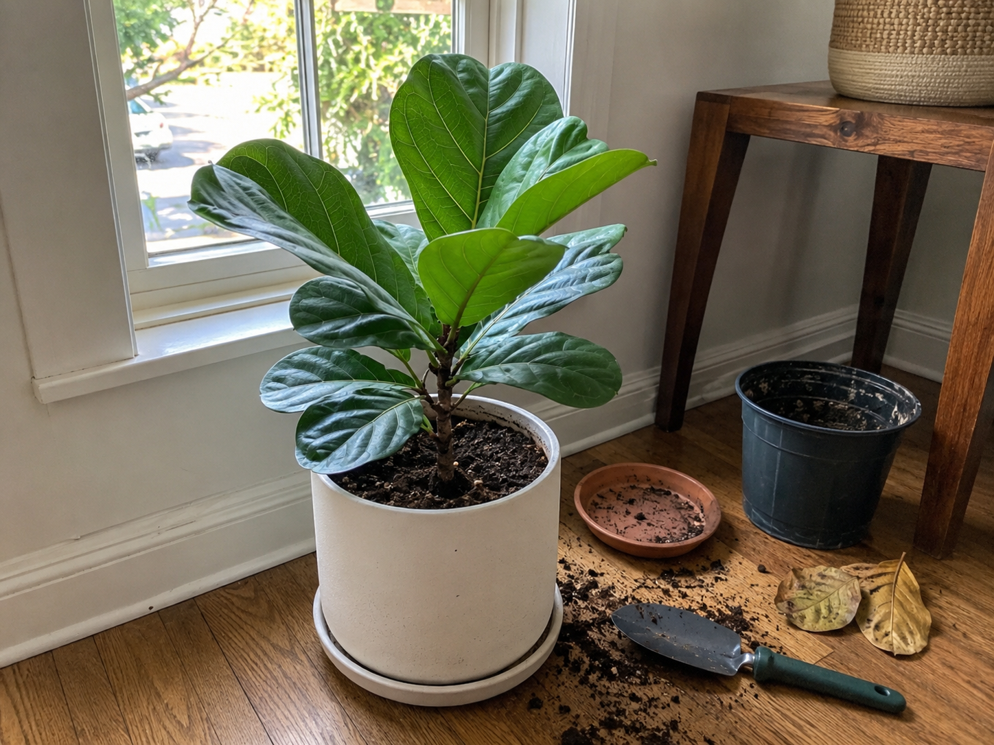 Re-potted the fiddle leaf